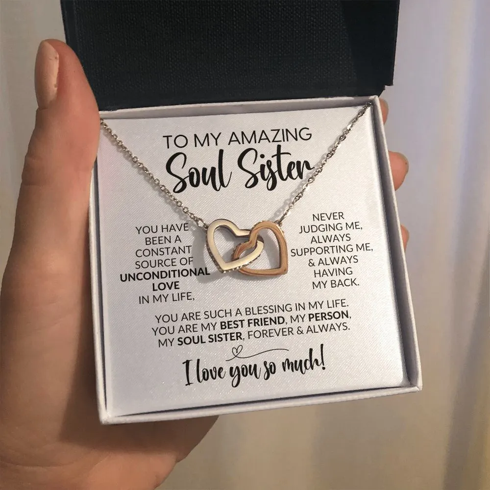 To My Soul Sister | Constant Source of Unconditional Love | Interlocking Hearts Necklace