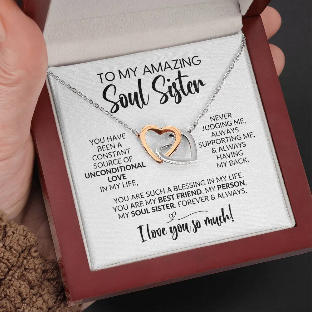 To My Soul Sister | Constant Source of Unconditional Love | Interlocking Hearts Necklace