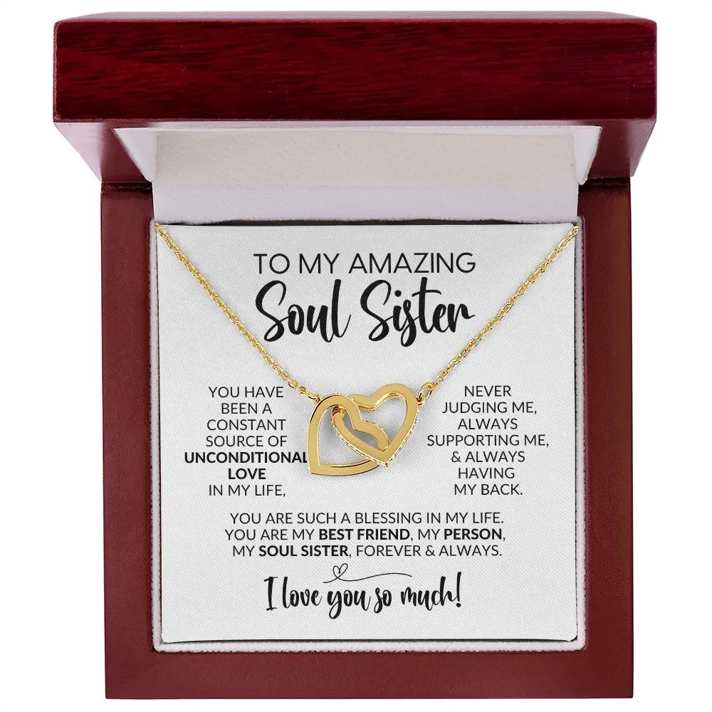 To My Soul Sister | Constant Source of Unconditional Love | Interlocking Hearts Necklace