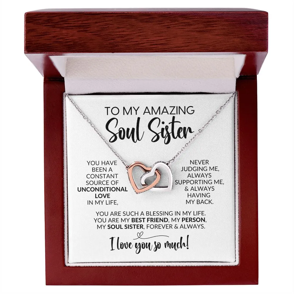 To My Soul Sister | Constant Source of Unconditional Love | Interlocking Hearts Necklace