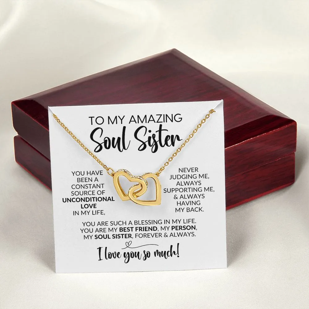 To My Soul Sister | Constant Source of Unconditional Love | Interlocking Hearts Necklace