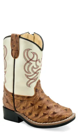 TODDLER (4-8) TAN OSTRICH PRINT SQ TOE BOOT