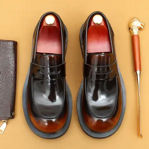 Top Layer Cowhide Men's Leather Shoes Big Head Leather Shoes Men's Wide-Leg Leather High-Grade Patent Leather Glossy round Head British Loafers23691