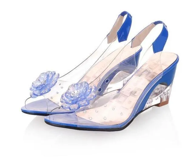 Transparent Floral Wedge Sandals