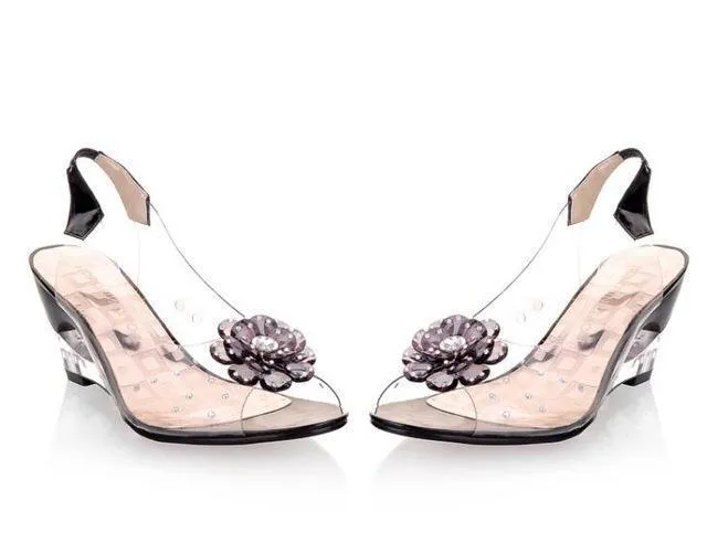 Transparent Floral Wedge Sandals
