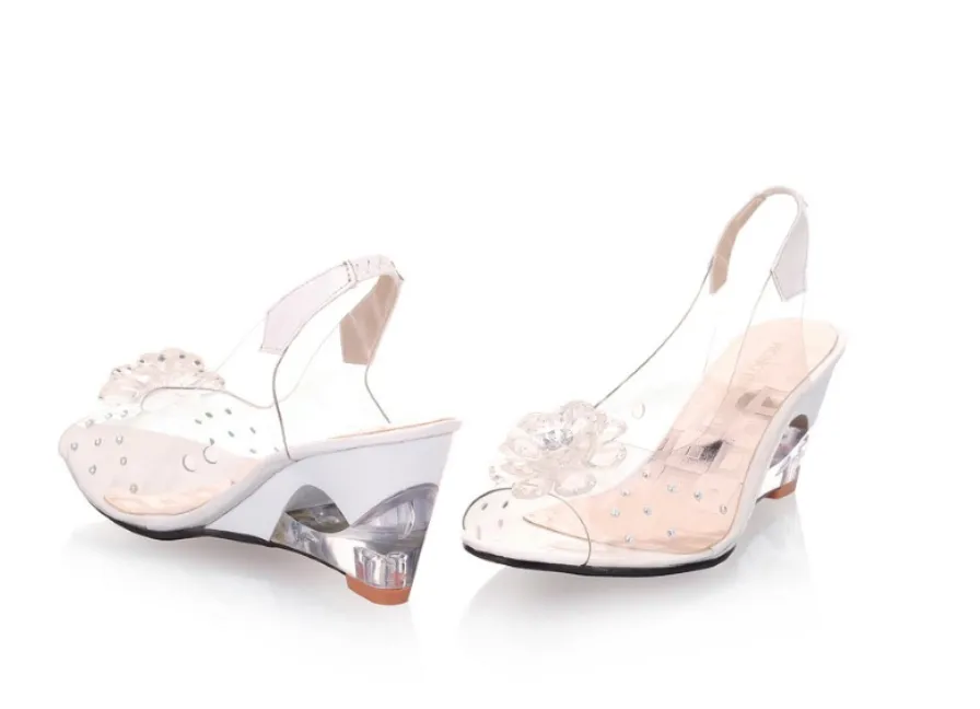 Transparent Floral Wedge Sandals