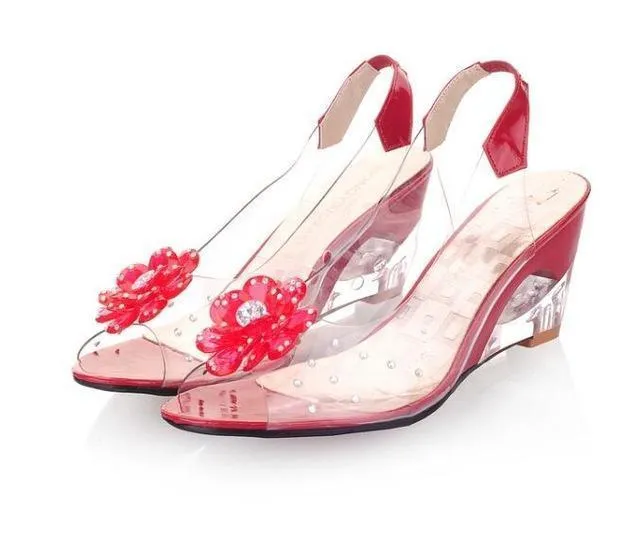 Transparent Floral Wedge Sandals