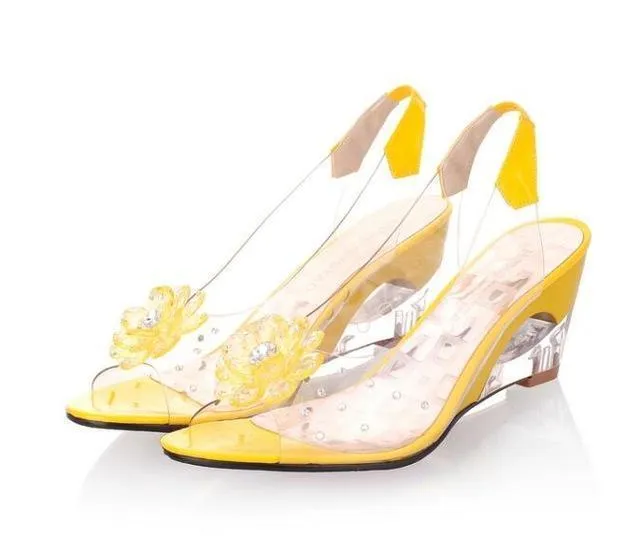 Transparent Floral Wedge Sandals