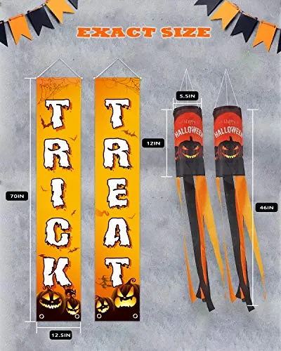 Trick or Treat Banner with Pumpkin Windsock Flag, Outdoor or Indoor Welcome Sign