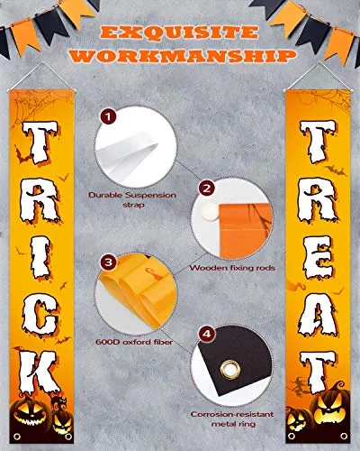 Trick or Treat Banner with Pumpkin Windsock Flag, Outdoor or Indoor Welcome Sign