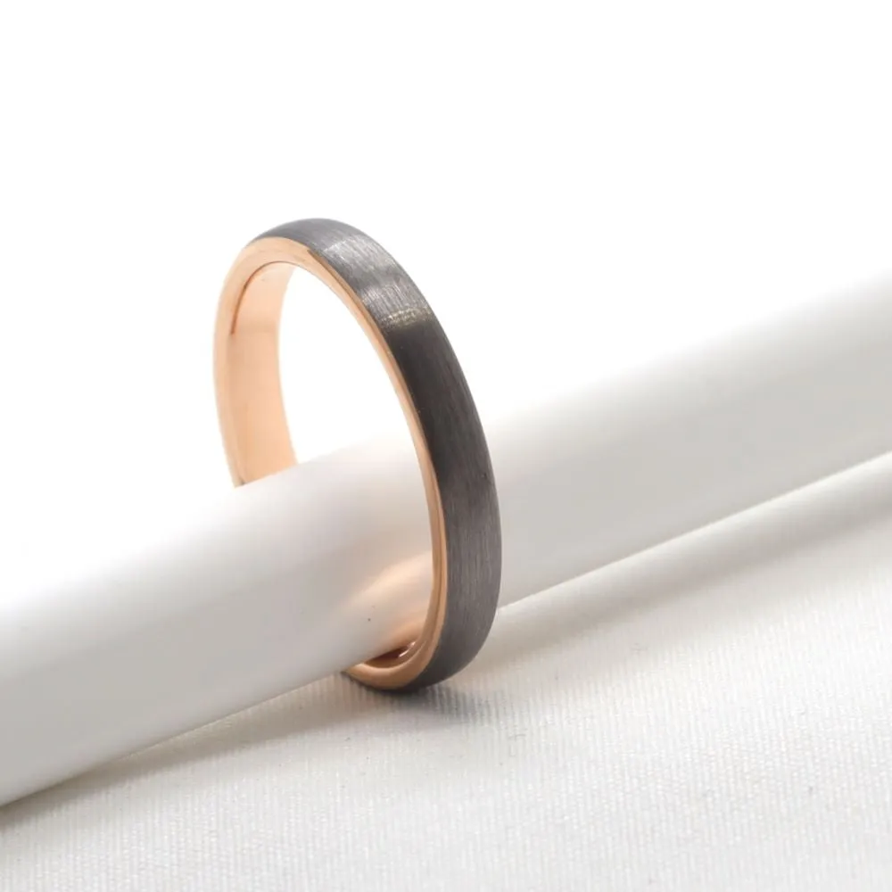 Tungsten Ring With Rose Gold (3mm Width, Comfort  Fit)