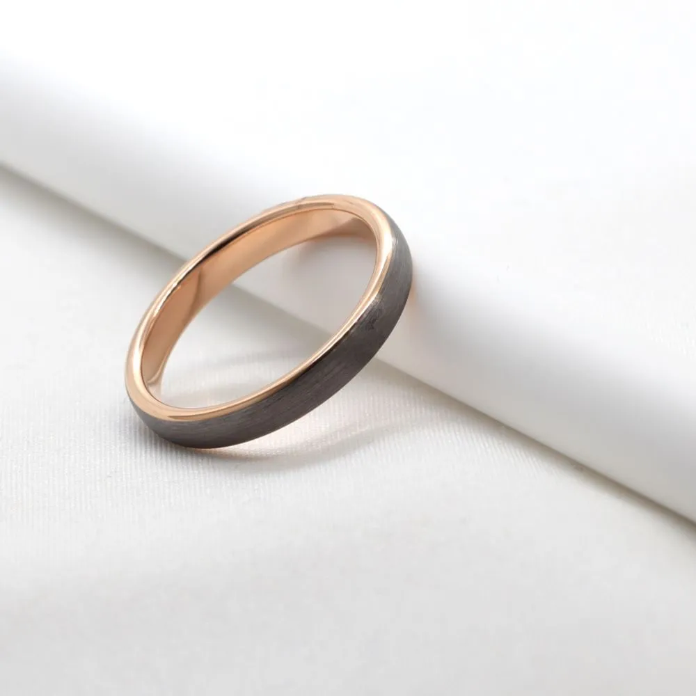 Tungsten Ring With Rose Gold (3mm Width, Comfort  Fit)