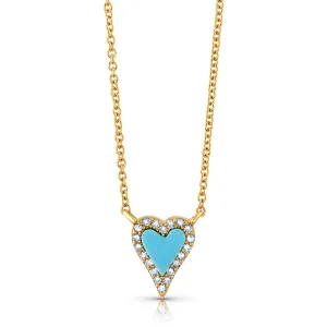 TURQUOISE & DIAMOND HEART DAINTY CHAIN NECKLACE, 14kt Gold