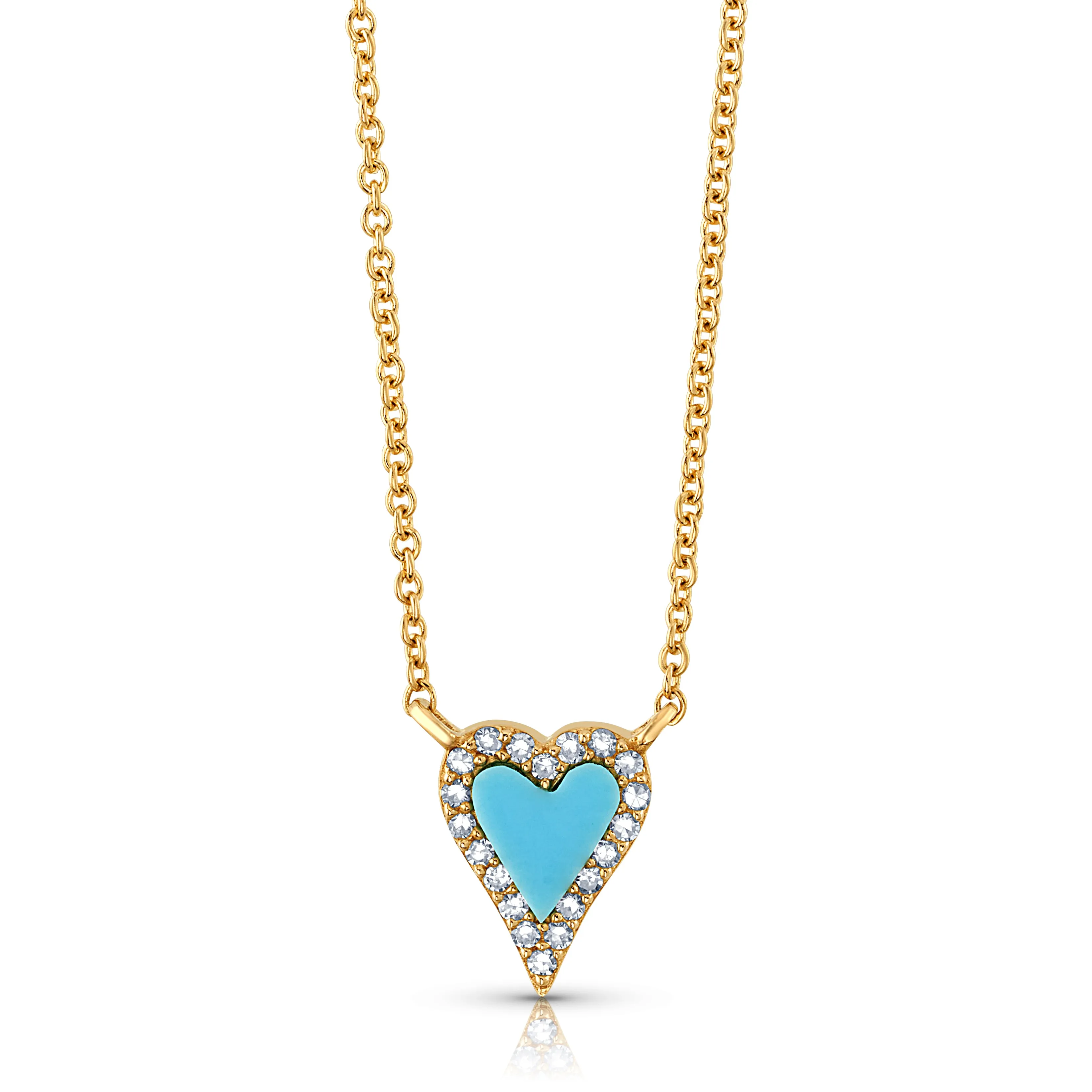 TURQUOISE & DIAMOND HEART DAINTY CHAIN NECKLACE, 14kt Gold