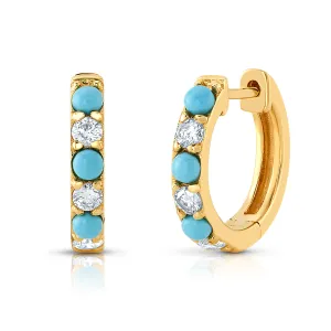 TURQUOISE & DIAMOND HUGGIES, 14kt Gold