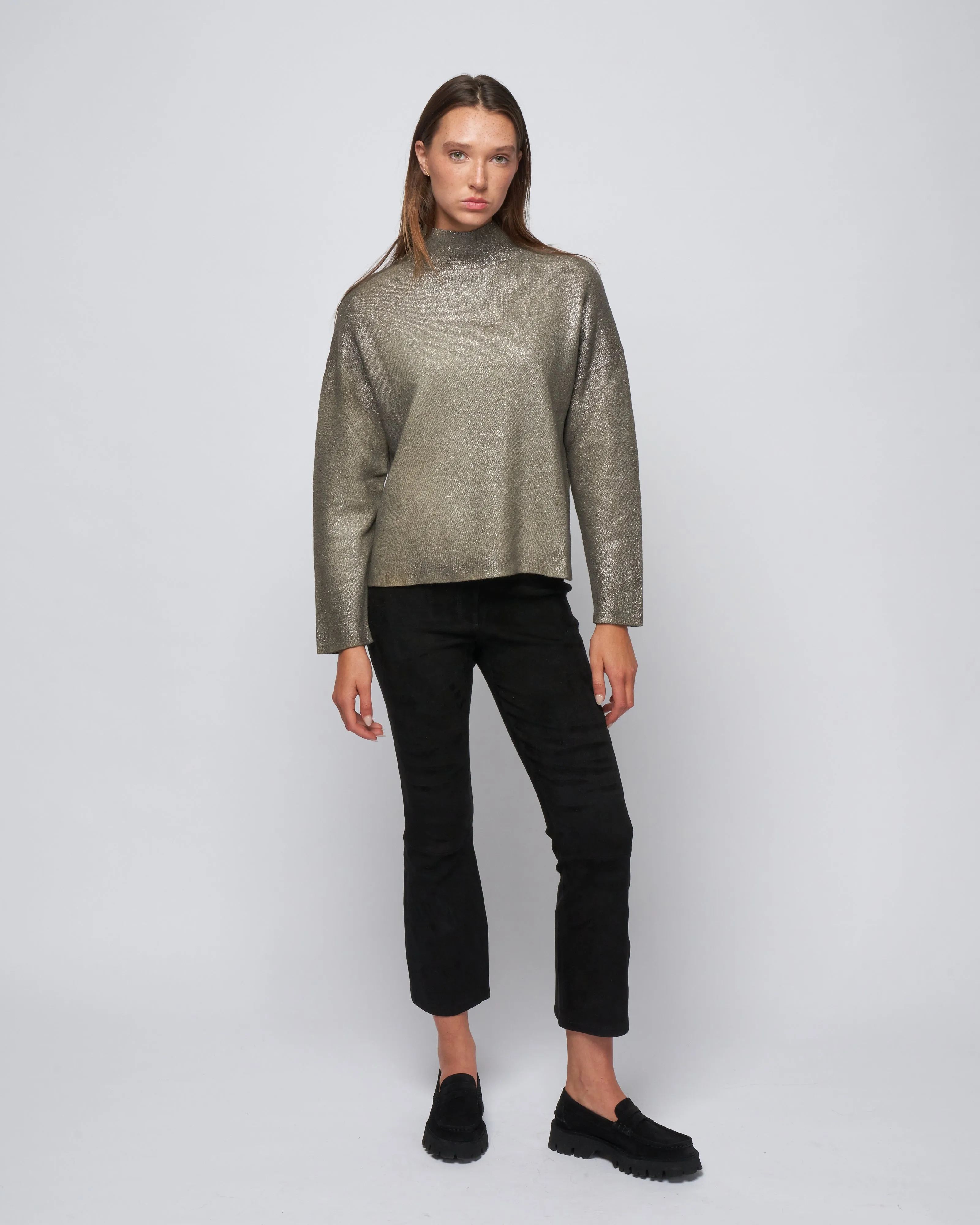 ultralight needle stitched high neck pullover - mushroom   lamina canna di fucile