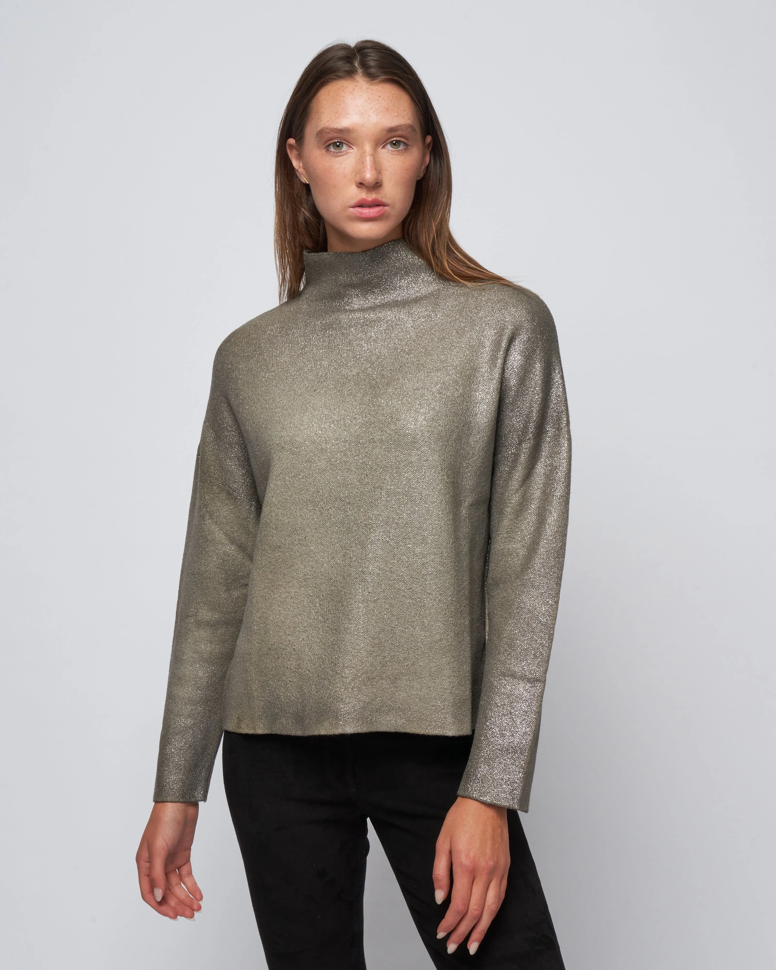 ultralight needle stitched high neck pullover - mushroom   lamina canna di fucile