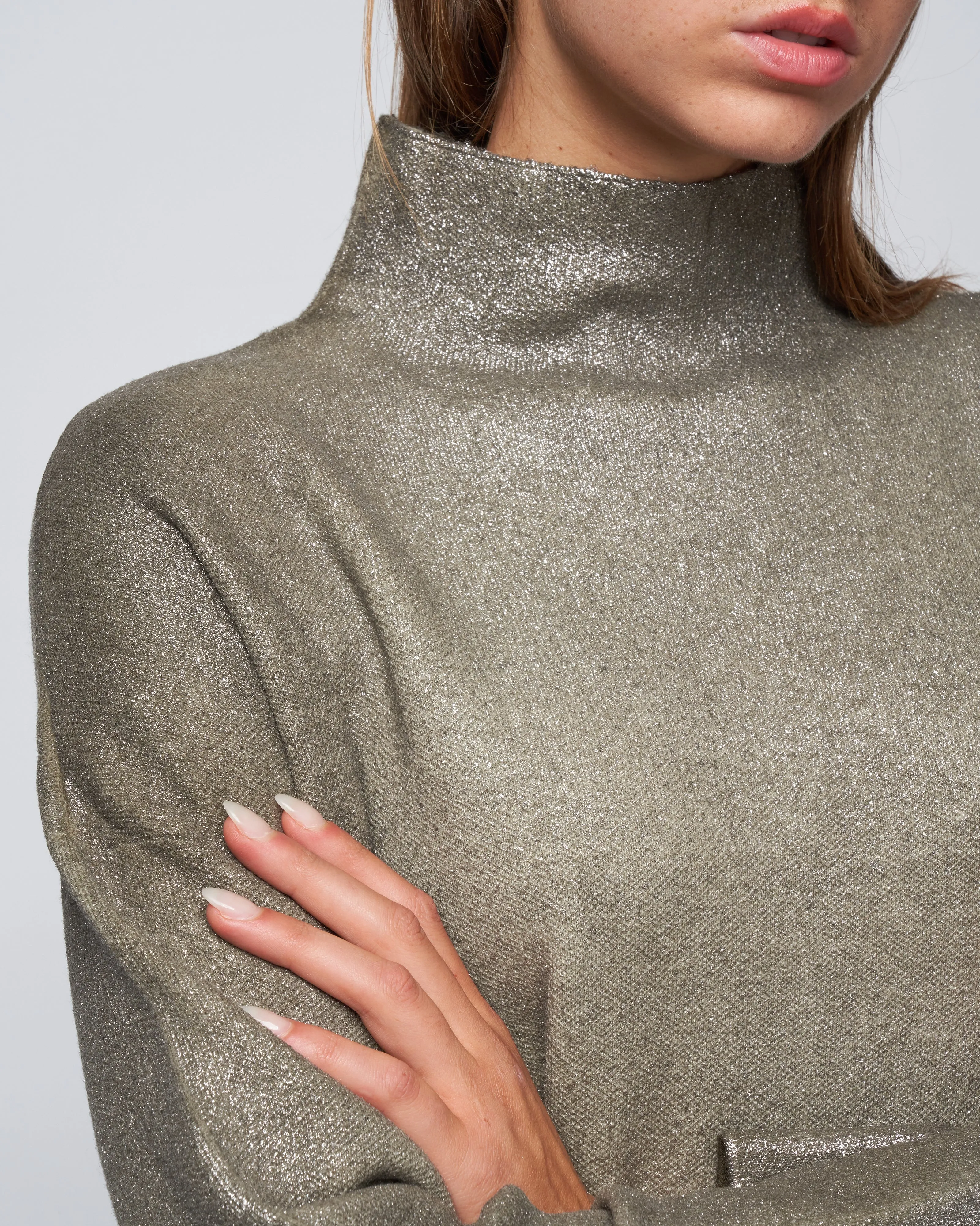 ultralight needle stitched high neck pullover - mushroom   lamina canna di fucile