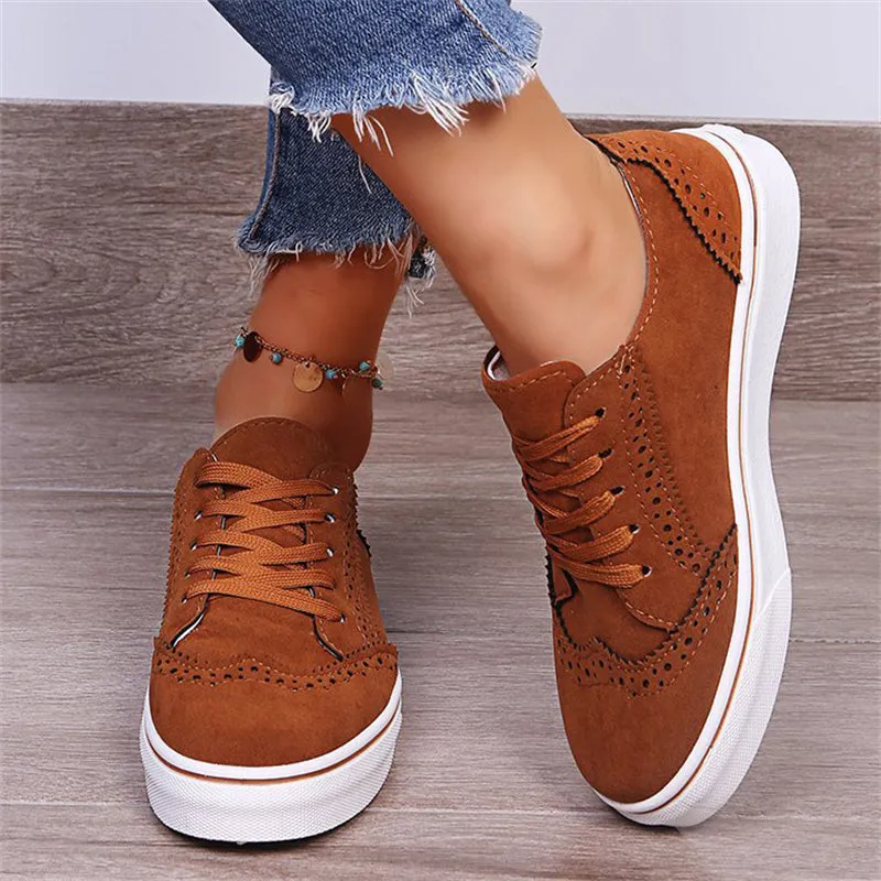 Unique Splicing Round Toe Lace Up Low Top Loafers for Women