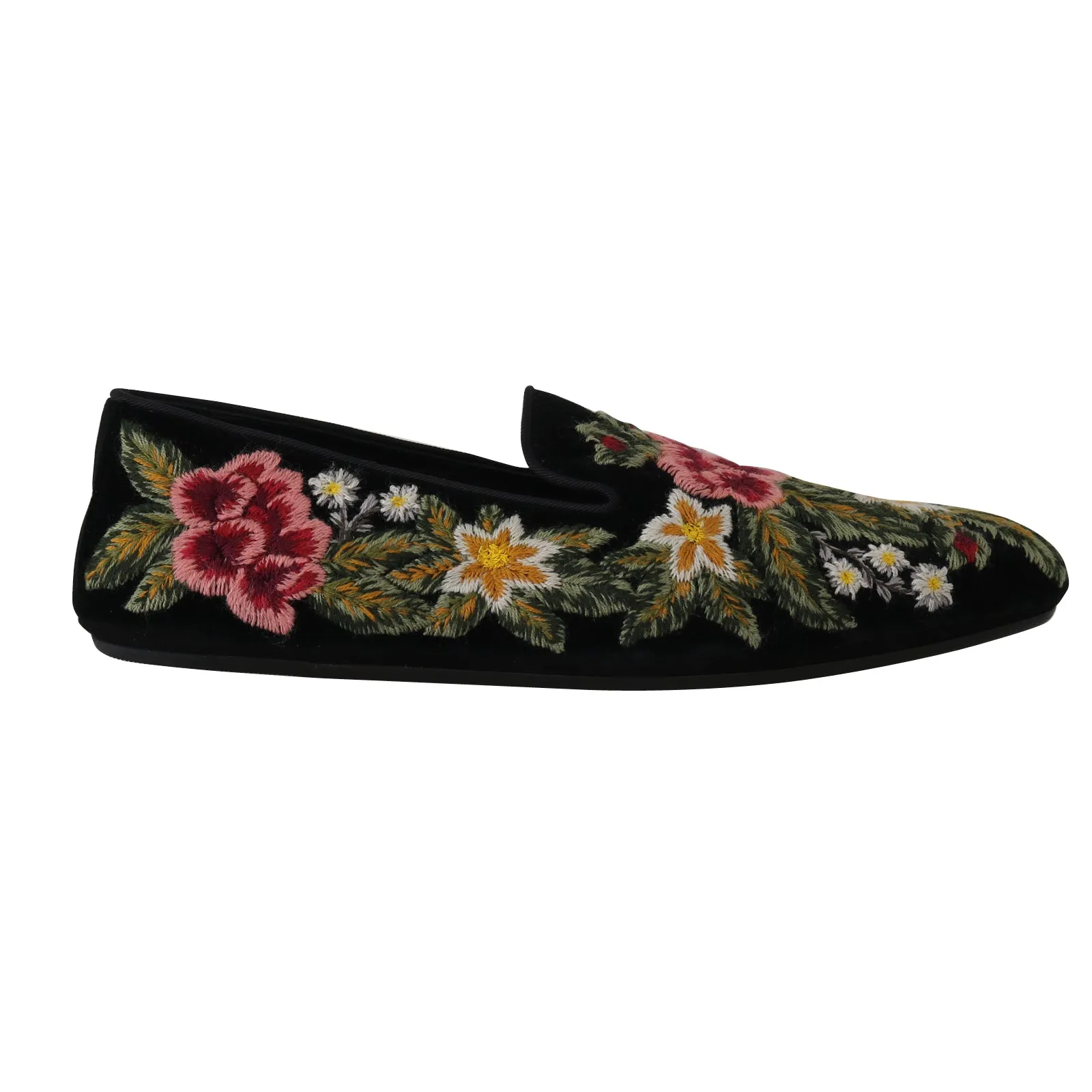 Velvet Ricamo Floral Slides Loafers