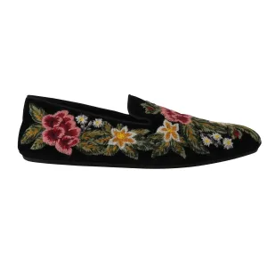 Velvet Ricamo Floral Slides Loafers