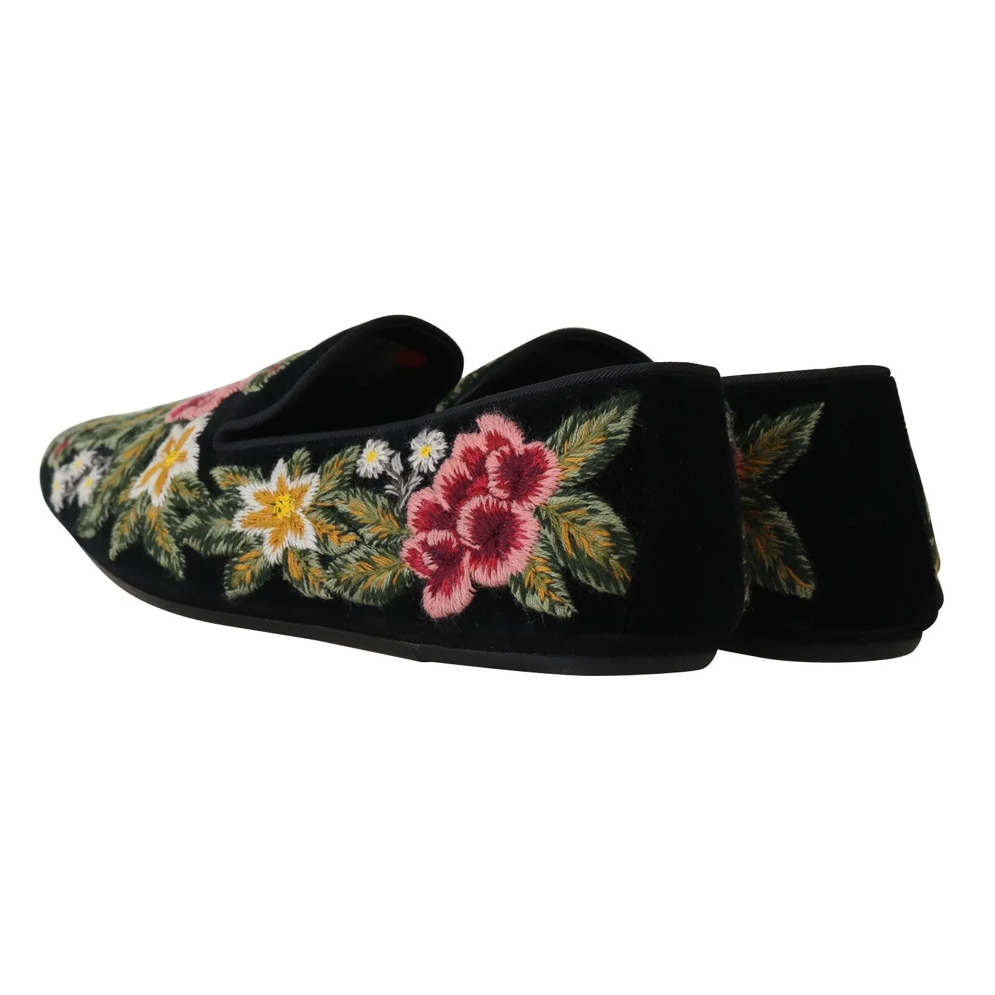 Velvet Ricamo Floral Slides Loafers
