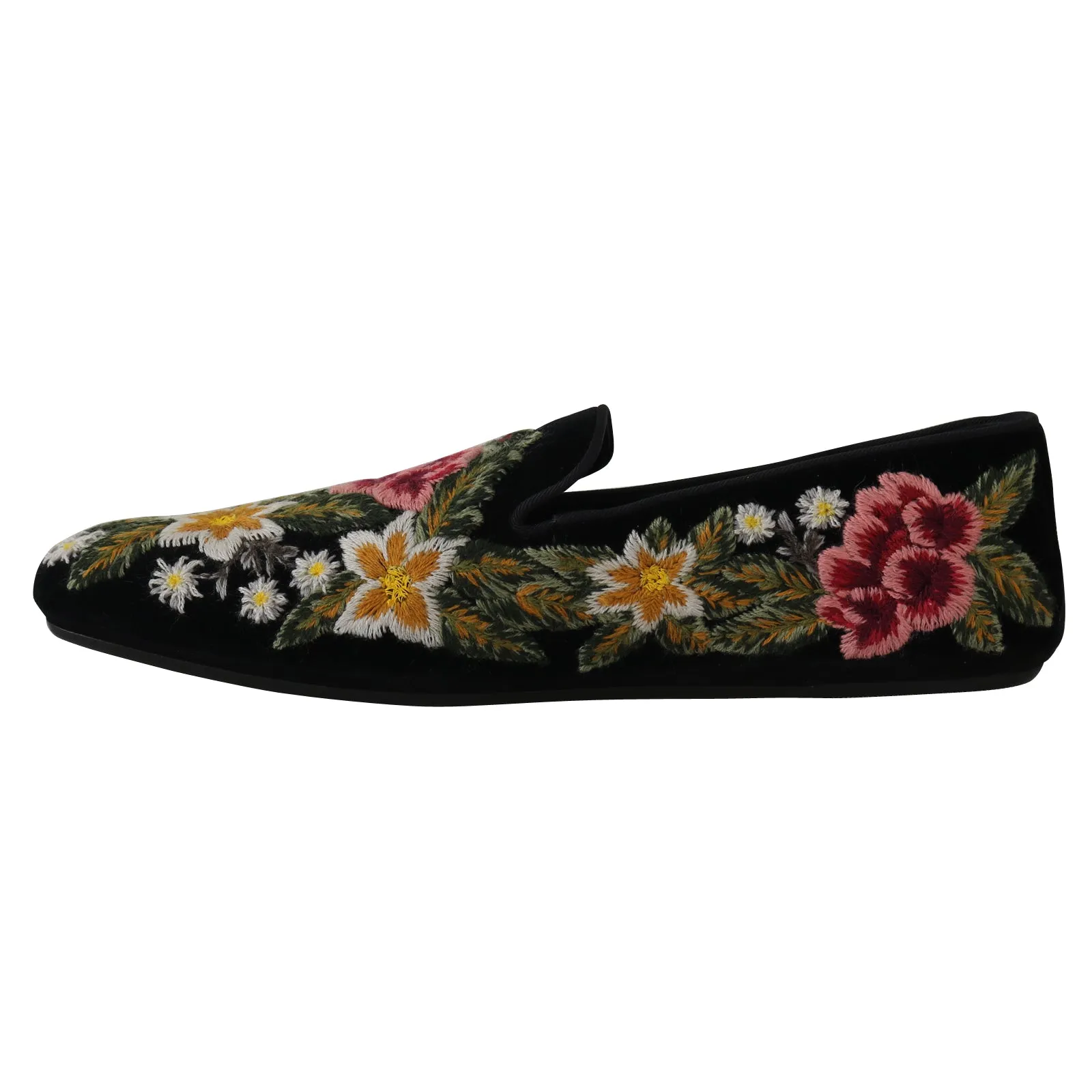 Velvet Ricamo Floral Slides Loafers