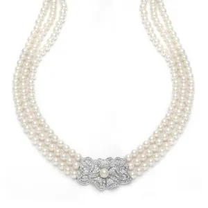 Victoria 3-Row Vintage Pearl Necklace