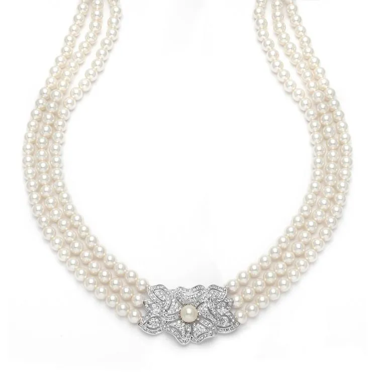 Victoria 3-Row Vintage Pearl Necklace