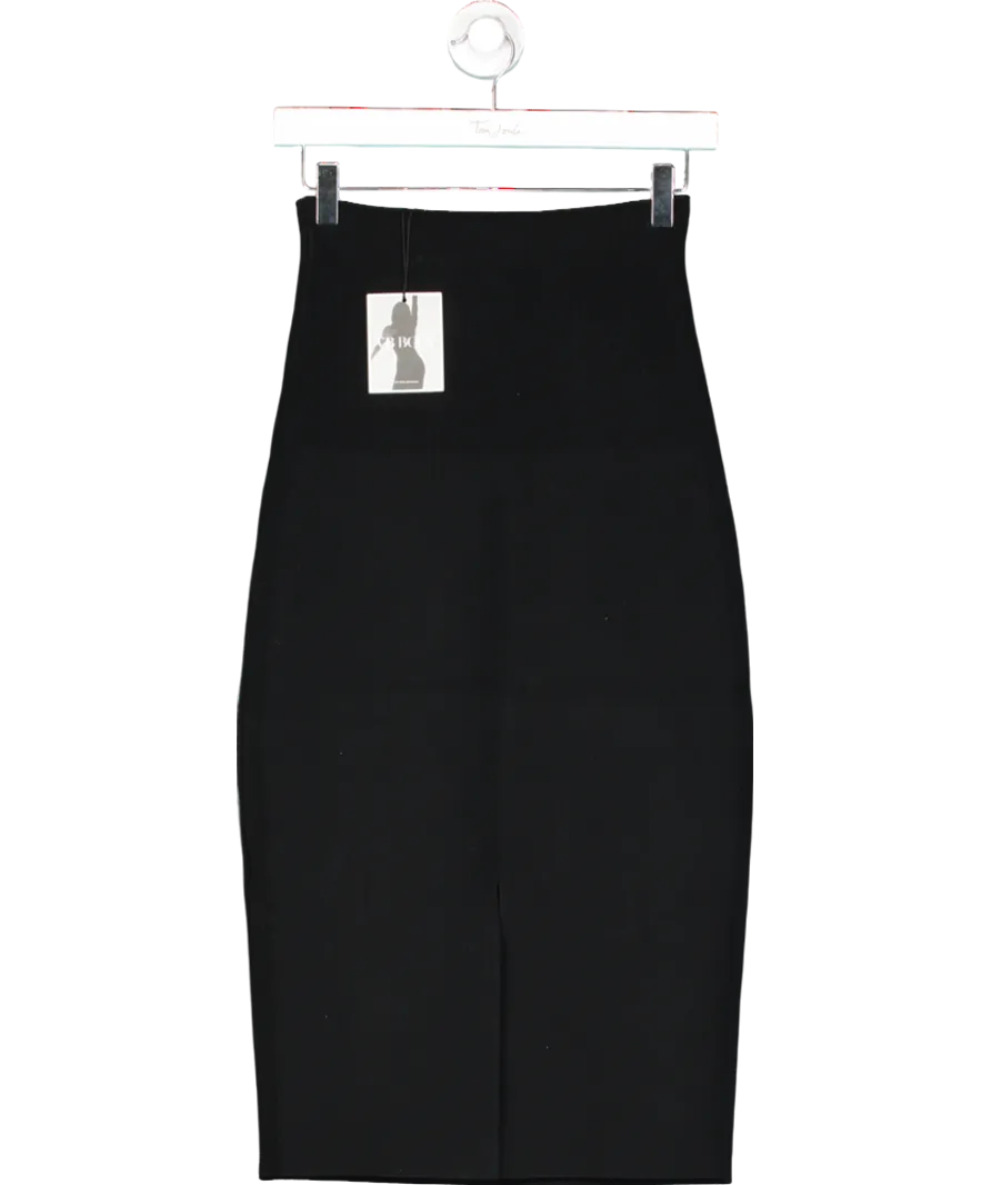 Victoria Beckham Black Vb Body Ribbed Stretch-knit Midi Skirt UK 8