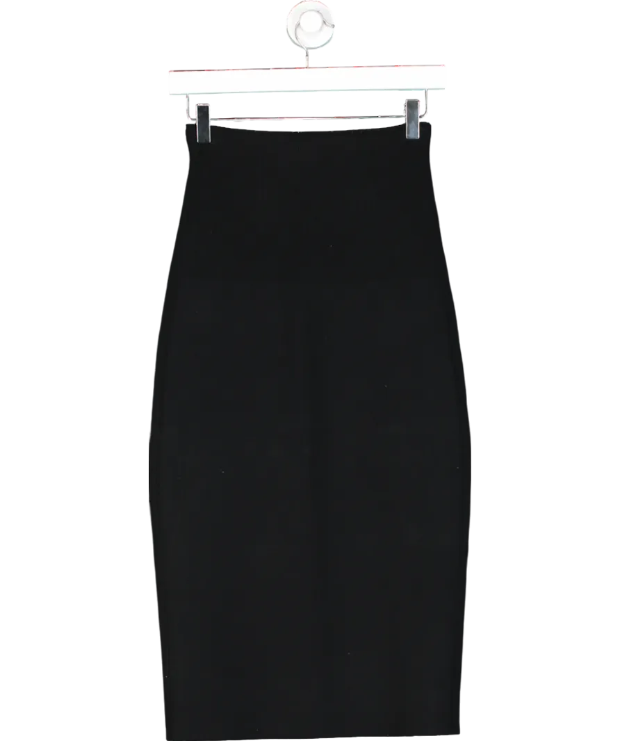 Victoria Beckham Black Vb Body Ribbed Stretch-knit Midi Skirt UK 8