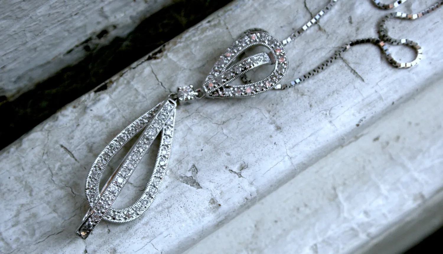 Vintage 14K White Gold Pave Diamond Pendant - 0.70ct.