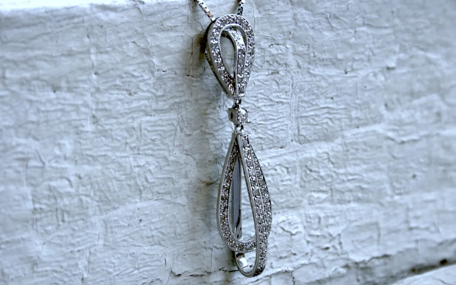 Vintage 14K White Gold Pave Diamond Pendant - 0.70ct.