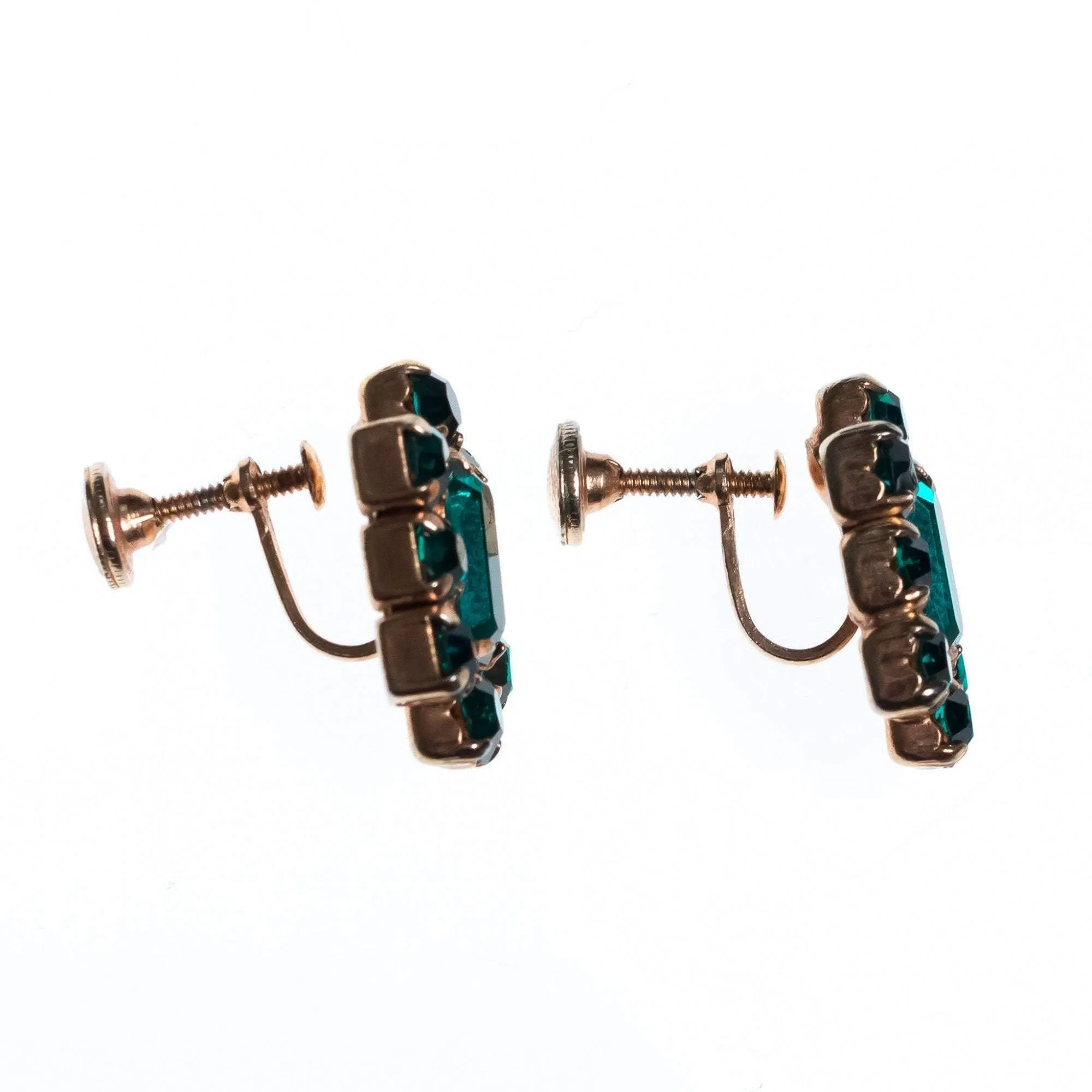 Vintage 1940s Gilt Gold Earrings with Emerald Cut Crystals