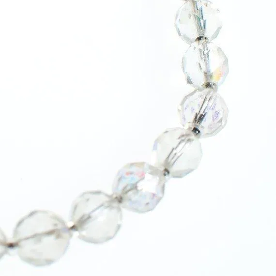 Vintage 1950 Era Round Faceted Aurora Borealis Crystal Single Strand Beaded Necklace