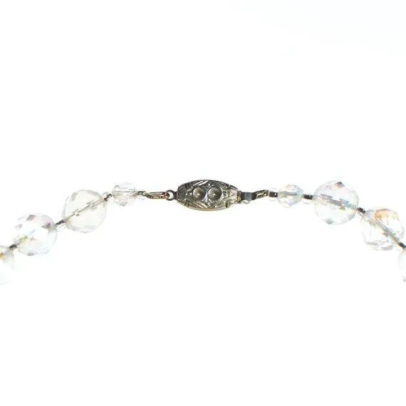 Vintage 1950 Era Round Faceted Aurora Borealis Crystal Single Strand Beaded Necklace