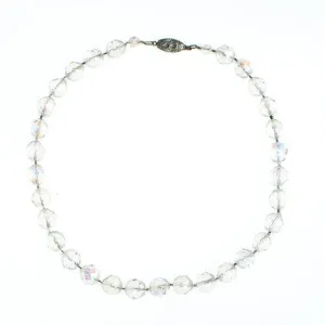 Vintage 1950 Era Round Faceted Aurora Borealis Crystal Single Strand Beaded Necklace