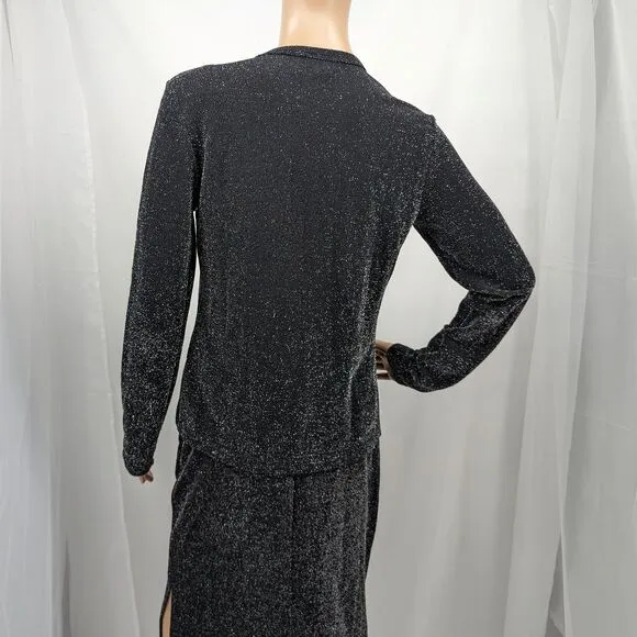 Vintage 1990s Nexxen Skirt and Cardigan 2 Piece Set Gray Metallic Silver Size M