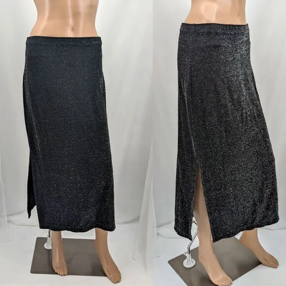Vintage 1990s Nexxen Skirt and Cardigan 2 Piece Set Gray Metallic Silver Size M