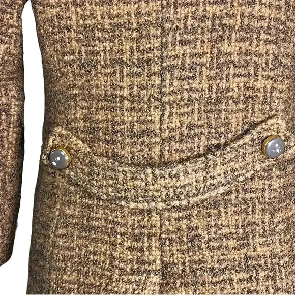 Vintage 60s Mod Brown Wool Tweed Long Formal Dress Coat XS Union Made. Has Flaws