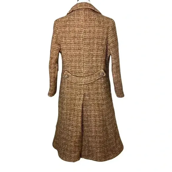 Vintage 60s Mod Brown Wool Tweed Long Formal Dress Coat XS Union Made. Has Flaws