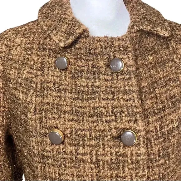 Vintage 60s Mod Brown Wool Tweed Long Formal Dress Coat XS Union Made. Has Flaws