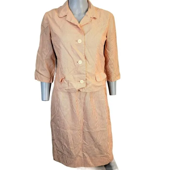Vintage 60s Suit Set Women 8 Medium Blazer Jacket Skirt Straight Pants Spring M