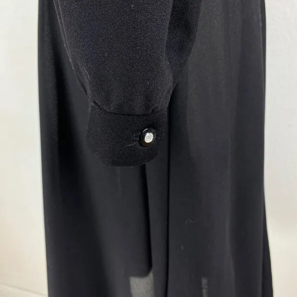 Vintage 80s Black Cocktail Dress Large Silver Beaded Drape Front Evening Formal