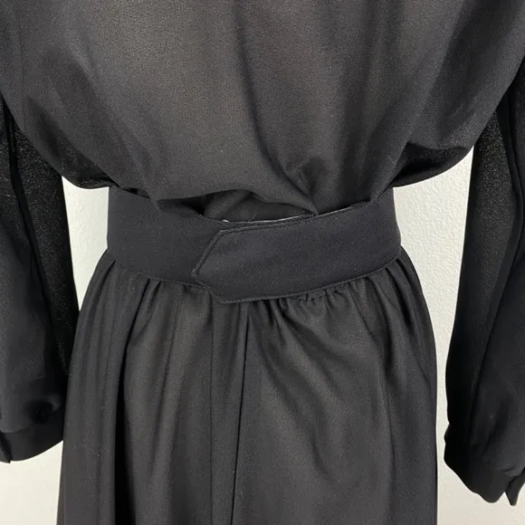 Vintage 80s Black Cocktail Dress Large Silver Beaded Drape Front Evening Formal