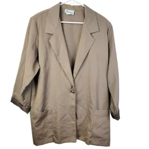 Vintage 80s Blazer Jacket Women Plus 20 W Beige Suit Coat Work Business Formal