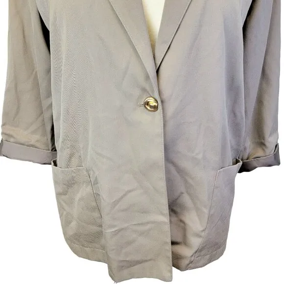 Vintage 80s Blazer Jacket Women Plus 20 W Beige Suit Coat Work Business Formal