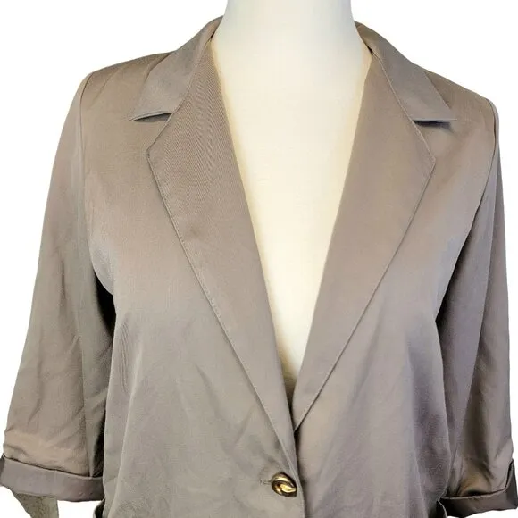 Vintage 80s Blazer Jacket Women Plus 20 W Beige Suit Coat Work Business Formal