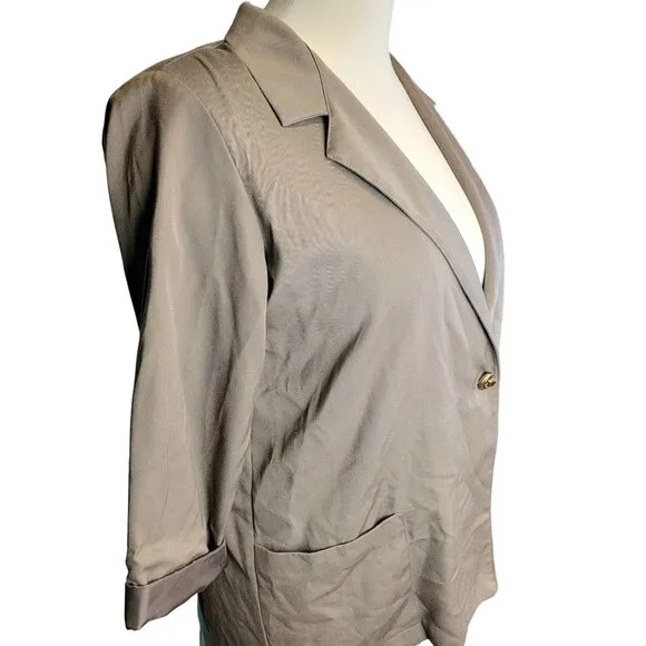 Vintage 80s Blazer Jacket Women Plus 20 W Beige Suit Coat Work Business Formal