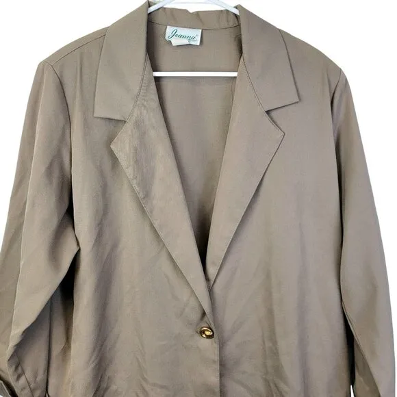 Vintage 80s Blazer Jacket Women Plus 20 W Beige Suit Coat Work Business Formal